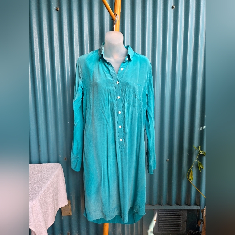 Joe FRESH long Top Shirt 100% Silk Blue Medium